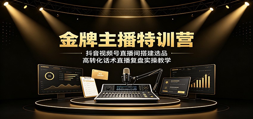 金牌主播特训营：抖音视频号直播间搭建选品，高转化话术直播复盘实操教学-百盟网