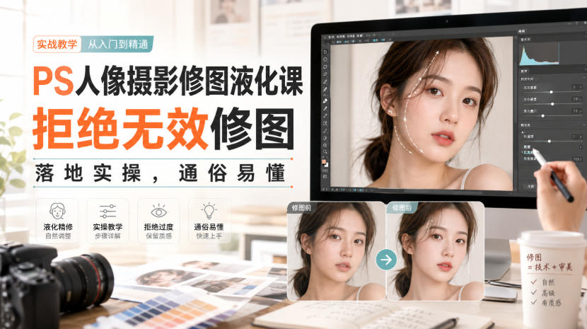 PS人像摄影修图液化课,拒绝无效修图,落地实操,通俗易懂-百盟网
