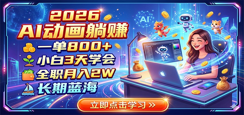 2026 AI动画躺赚:一单800+,小白3天学会,全职月入2W,长期蓝海-百盟网