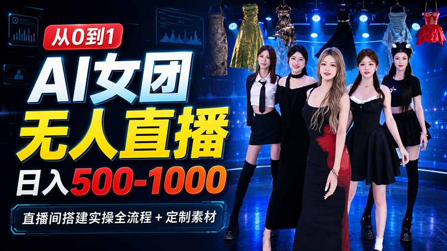 AI 女团无人直播,躺入500-1000每天,直播间搭建实操全流程+定制素材-百盟网