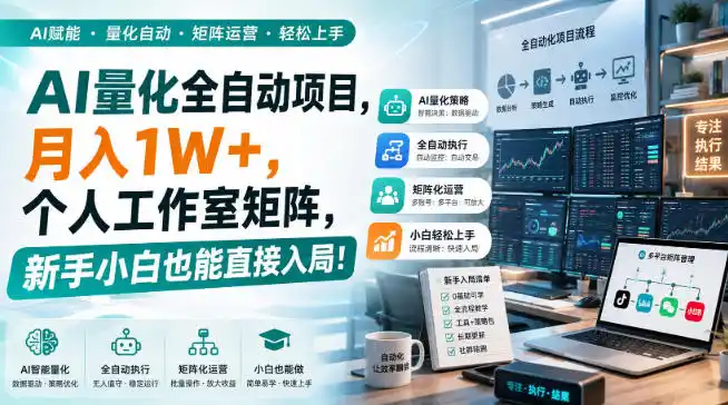 AI量化全自动项目,月入1W+,个人工作室矩阵,新手小白也能直接入局!【揭秘】 AI量化全自动项目,月入1W+,个人工作室矩阵,新手小白也能直接入局!【揭秘】