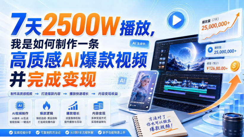 7天2500W播放,我是如何制作一条高质感AI爆款视频并完成变现-百盟网