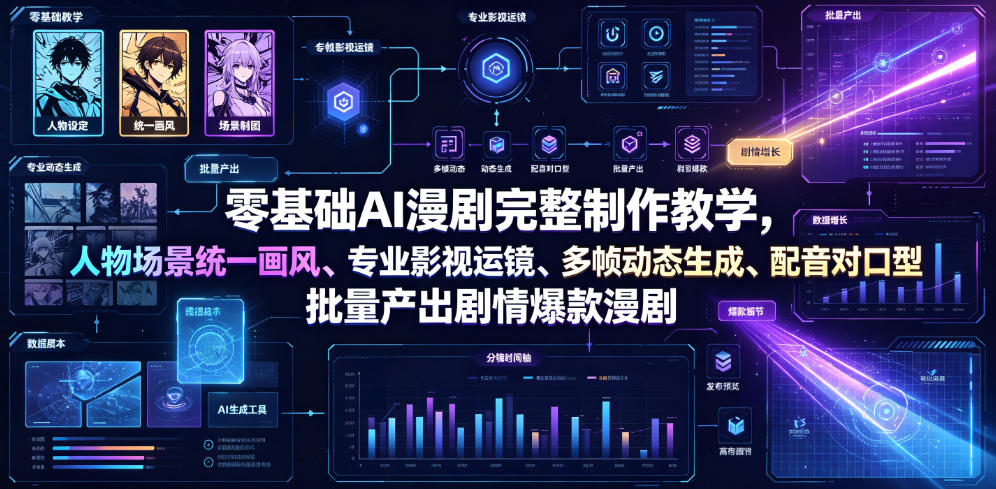零基础AI漫剧完整制作教学,人物场景统一画风、专业影视运镜、多帧动态生成、配音对口型,批量产出剧情爆款漫剧-百盟网
