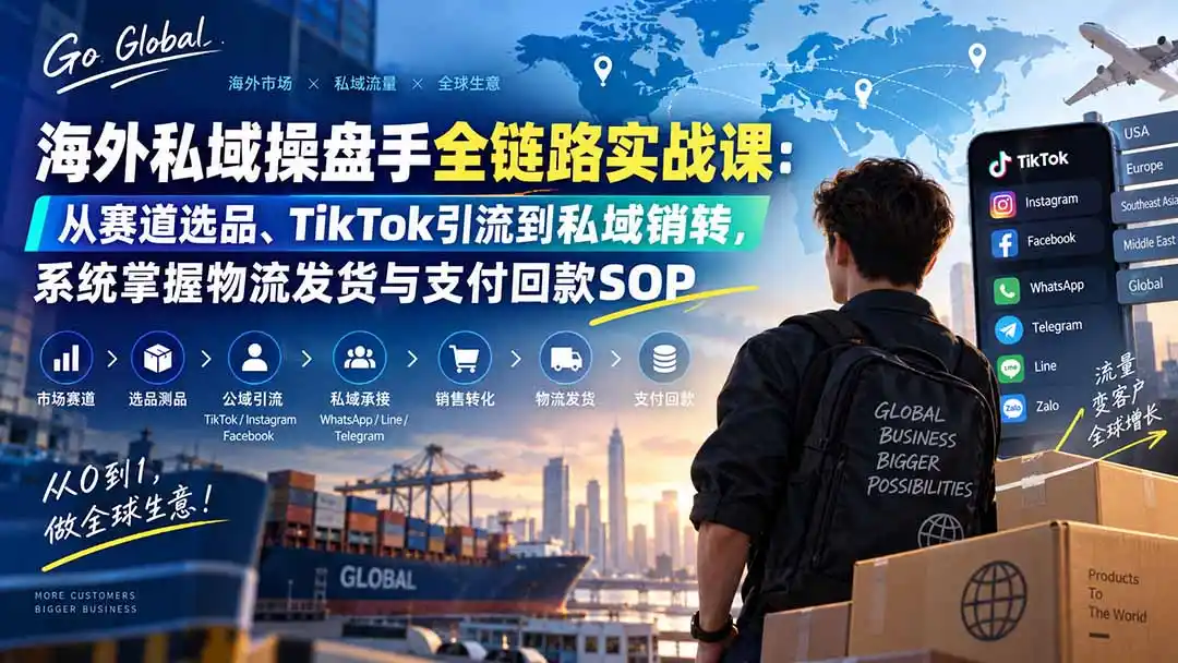 海外私域操盘手全链路实战课：从赛道选品、TikTok引流到私域销转，系统掌握物流发货与支付回款SOP-百盟网