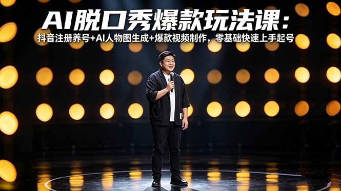 AI脱口秀爆款玩法课：抖音注册养号+AI人物图生成+爆款视频制作，零基础快速上手起号-百盟网