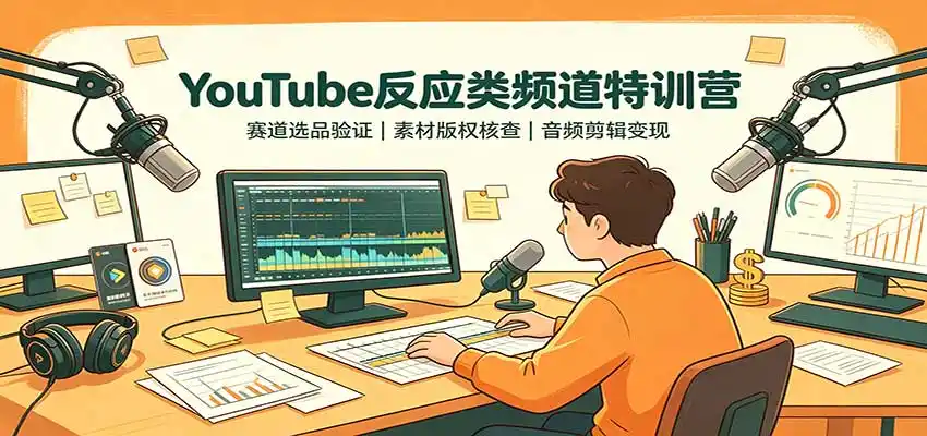YouTube反应类频道特训营：赛道选品验证，素材版权核查，音频剪辑变现-百盟网