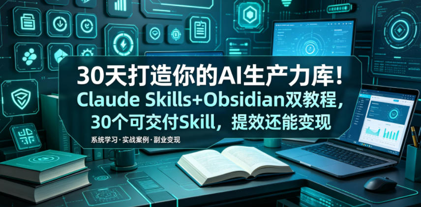30天打造你的AI生产力库！Claude Skills+Obsidian 双教程，30 个可交付 Skill，提效还能变现-百盟网