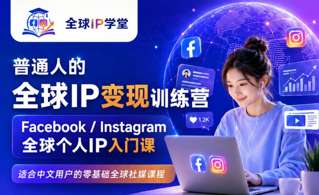 普通人的全球IP变现训练营，Facebook/Instagram全球个人IP入门课，零基础全球社媒课程-百盟网