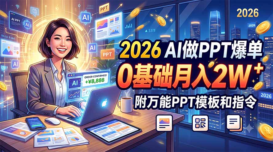2026 AI做PPT爆单，0基础月入2W，附万能PPT模板和指令-百盟网