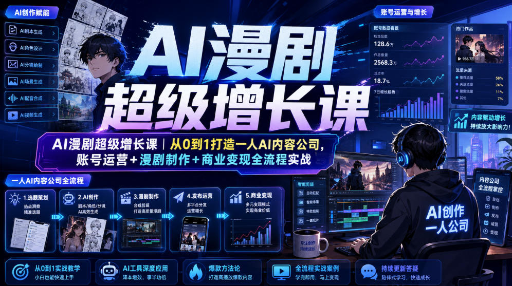 AI漫剧超级增长课｜从0到1打造一人AI内容公司，账号运营+漫剧制作+商业变现全流程实战-百盟网