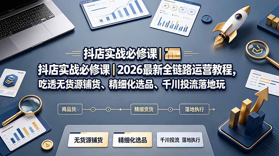抖店实战必修课｜2026最新全链路运营教程，吃透无货源铺货、精细化选品、千川投流落地玩法-百盟网