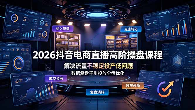 2026抖音电商直播高阶操盘课程,解决流量不稳定投产低问题,数据复盘千川投放全盘优化-百盟网