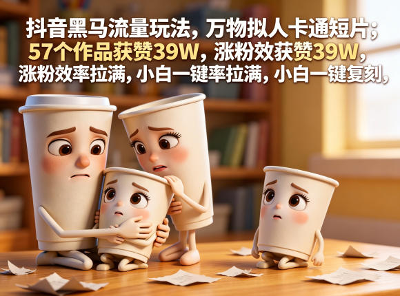 抖音黑马流量玩法,万物拟人卡通短片,57个作品获赞39W,涨粉效率拉满,小白一键复刻,保姆级拆解-百盟网