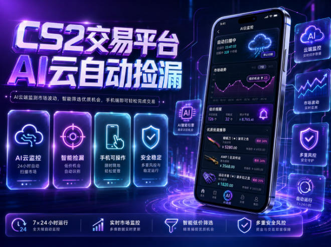 CS2交易平台AI云自动捡漏，多年稳定运行，无需手机，支持任何形式验证，日入300+【揭秘】-百盟网