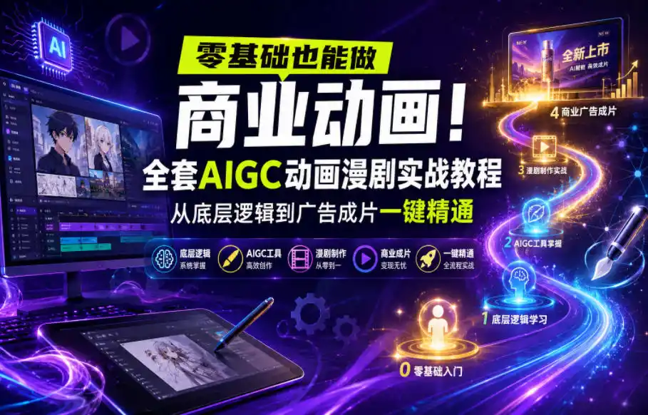 零基础也能做商业动画！全套AIGC动画漫剧实战教程，从底层逻辑到广告成片一键精通(更新0905)-百盟网