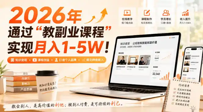2026年通过“教副业课程”实现月入1-5W!毫无保留的全部教给你,长期稳定【揭秘】 2026年通过“教副业课程”实现月入1-5W!毫无保留的全部教给你,长期稳定【揭秘】