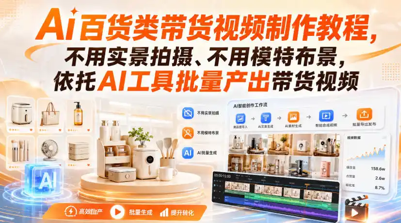 Ai百货类带货视频制作教程，不用实景拍摄、不用模特布景，依托AI工具批量产出带货视频-百盟网