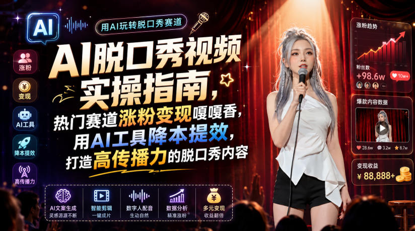 AI脱口秀视频实操指南，热门赛道涨粉变现嘎嘎香，用AI工具降本提效，打造高传播力的脱口秀内容-百盟网