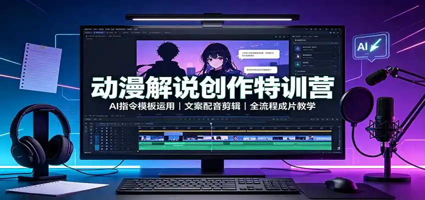 动漫解说创作特训营：AI指令模板运用，文案配音剪辑，全流程成片教学-百盟网