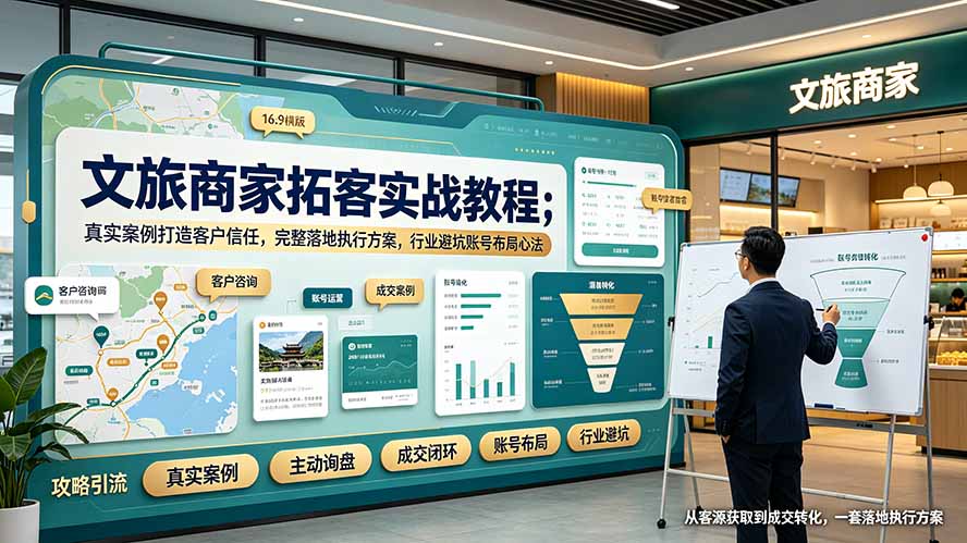 文旅商家拓客实战教程;真实案例打造客户信任,完整落地执行方案,行业避坑账号布局心法-百盟网