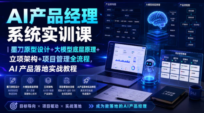 AI产品经理系统实训课｜墨刀原型设计+大模型底层原理+立项架构+项目管理全流程，AI产品落地实战教程-百盟网