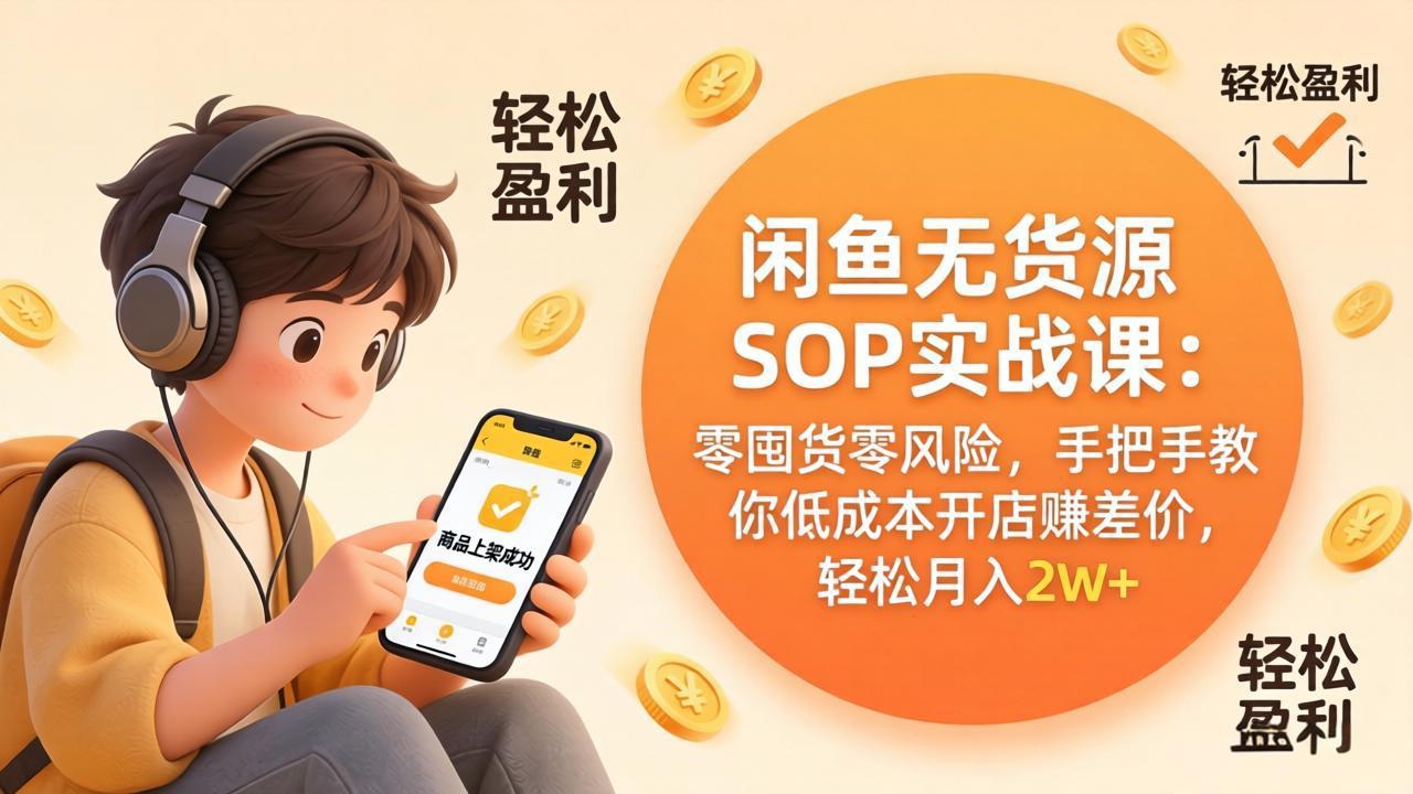 闲鱼无货源SOP实战课：零囤货零风险，手把手教你低成本开店赚差价，轻松月入2w+-百盟网