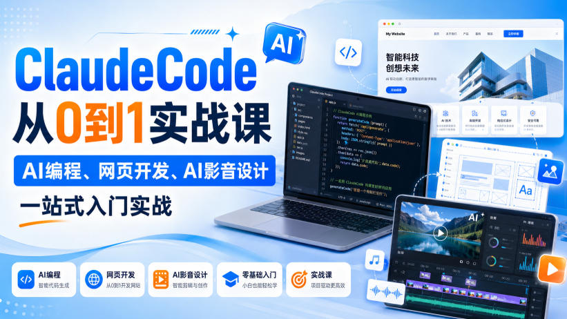 ClaudeCode从0到1实战课,AI编程、网页开发、AI影音设计一站式入门实战-百盟网