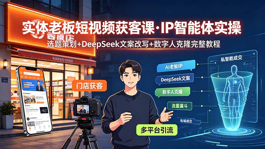 实体老板短视频获客课·IP智能体实操｜选题策划+DeepSeek文案改写+数字人克隆完整教程-百盟网