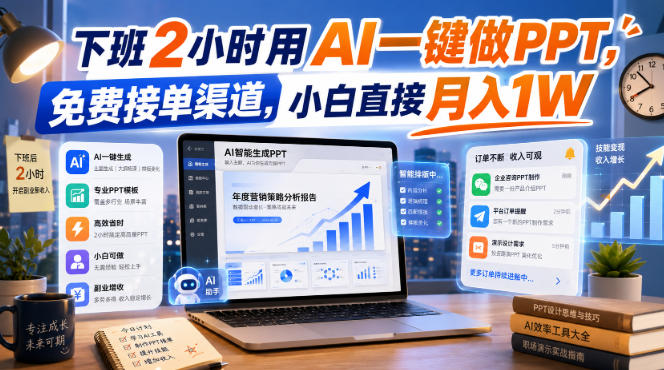 下班2小时用AI一键做PPT,免费接单渠道,小白直接月入1W【揭秘】-百盟网