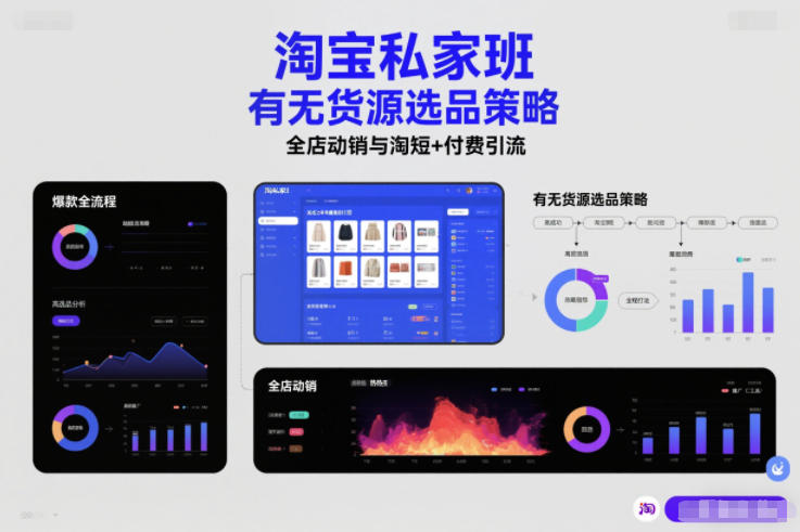 淘宝私家班，有无货源选品策略，高成功率爆款全流程打法，全店动销与淘短+付费引流(更新2026年4月)-百盟网