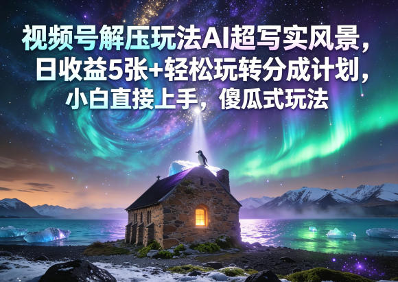 视频号解压玩法AI超写实风景,日收益5张+轻松玩转分成计划,小白直接上手,傻瓜式玩法-百盟网