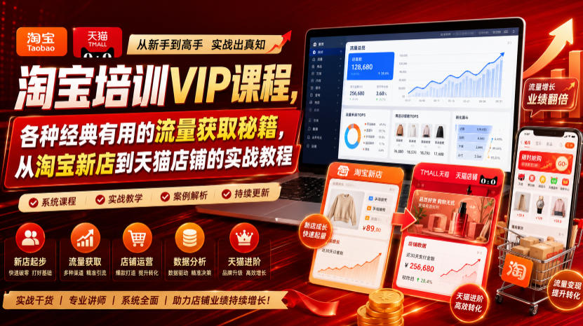 淘宝培训VIP课程,各种经典有用的流量获取秘籍,从淘宝新店到天猫店铺的实战教程(更新08月20日)-百盟网