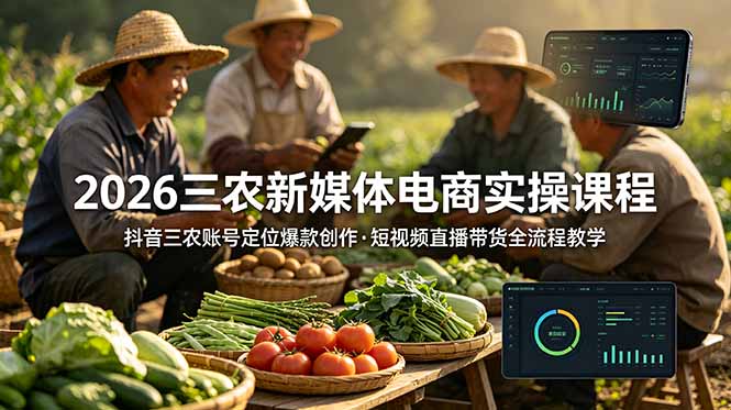 2026三农新媒体电商实操课程：抖音三农账号定位爆款创作，短视频直播带货全流程教学-百盟网