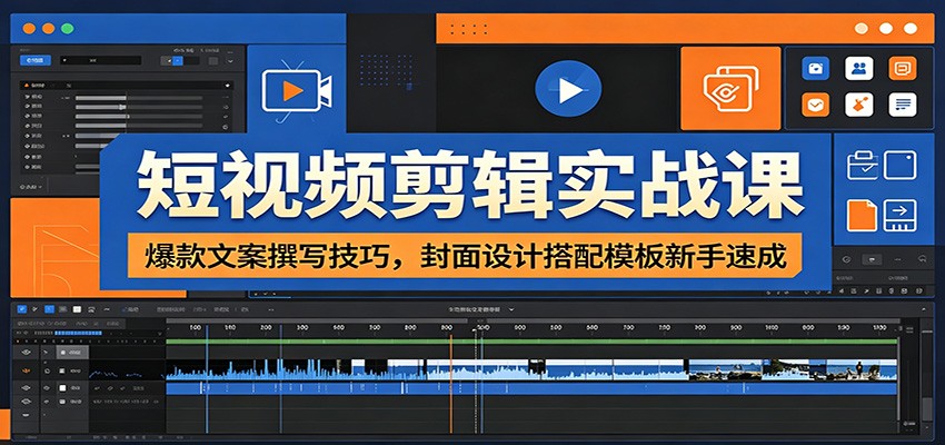 短视频剪辑实战课：爆款文案撰写技巧，封面设计搭配模板新手速成-百盟网
